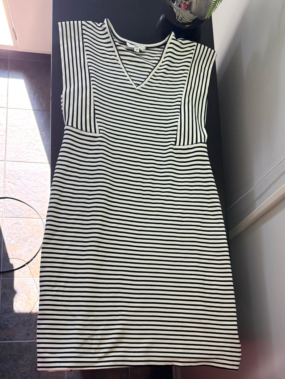 Derek Lam Black and White Striped V-Neck Sleeveless Dress